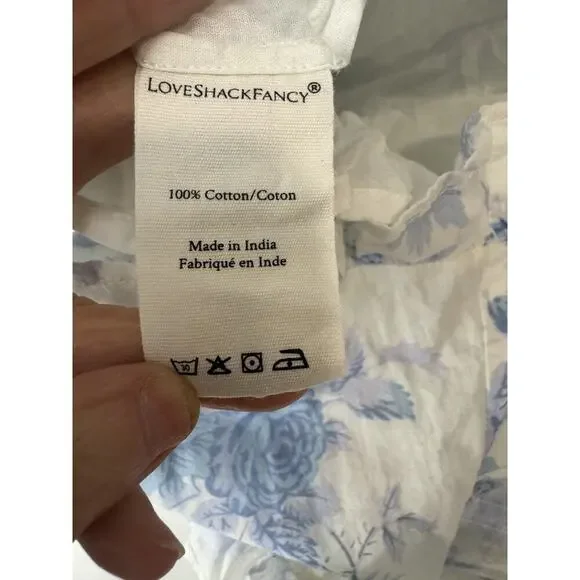 LoveShackFancy Blue & White Toile Ruffle Mini Dress Puff Sleeve Romantic Small - Picture 7 of 9